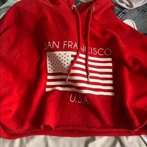 cropped red hoodie